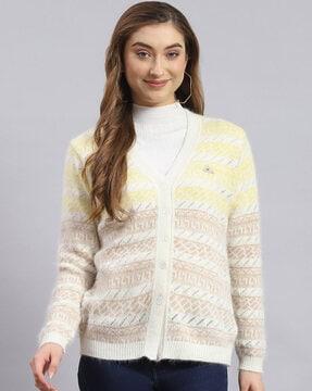 women patterned-knit v-neck cardigan