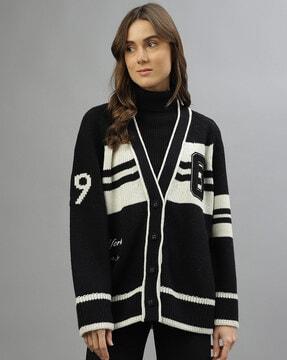 women patterned-knit v-neck cardigan