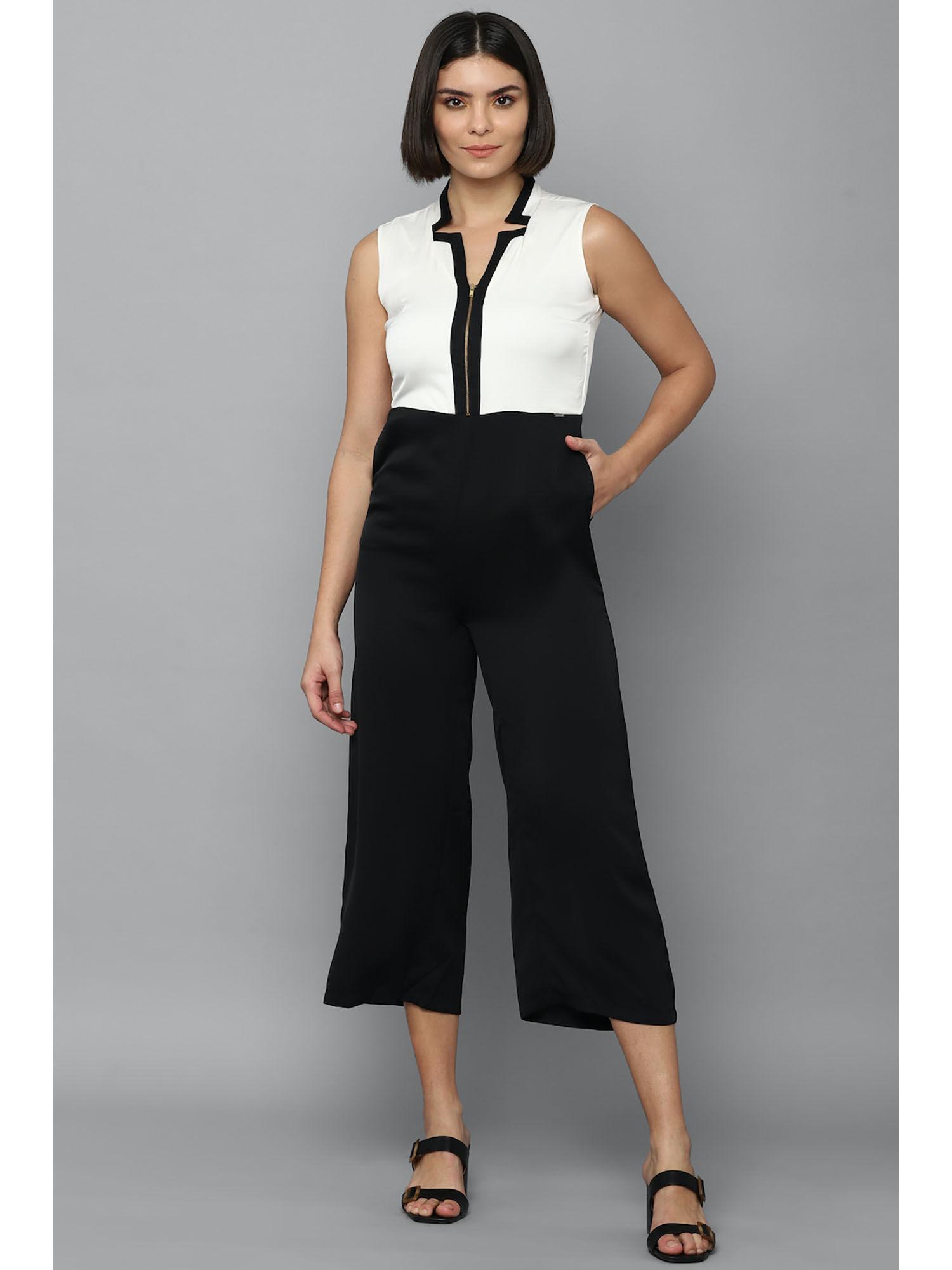 women patterned regular fit black jumpsuit