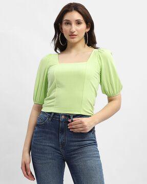 women patterned slim fit crop top