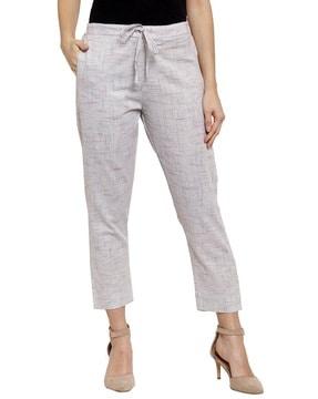 women patterned straight fit flat-front pants