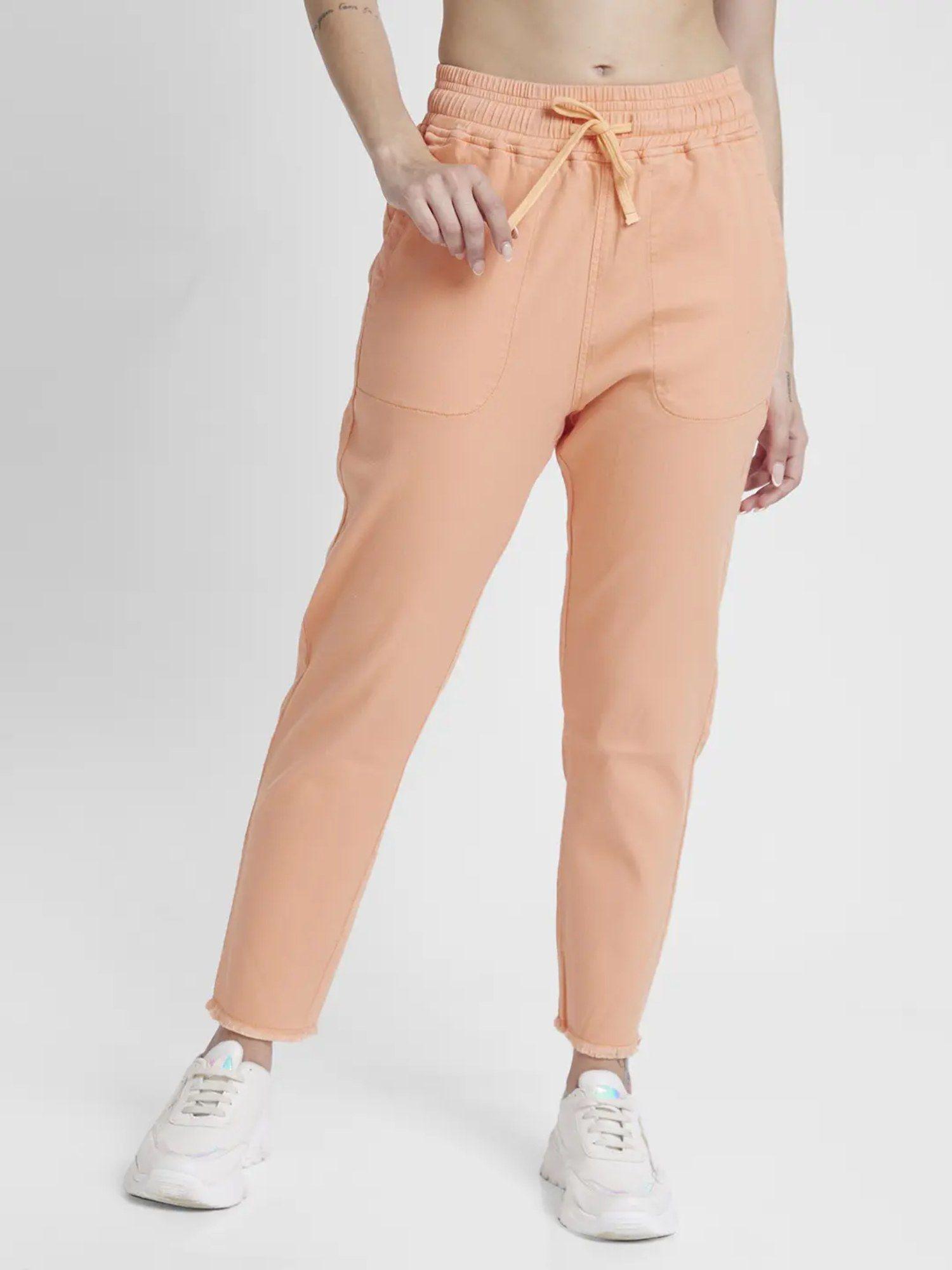 women peach blended tapered fit ankle length trackpant