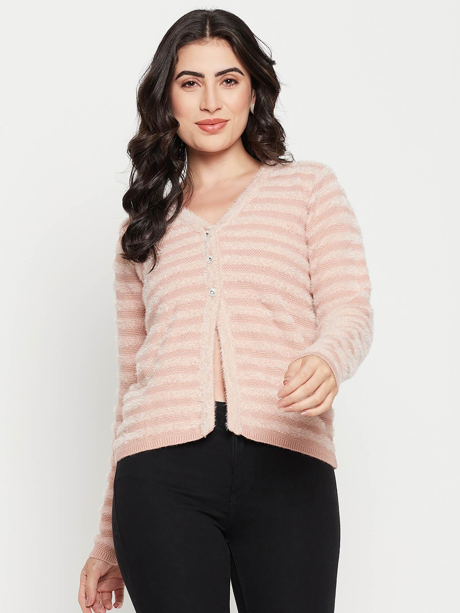 women peach cardigan