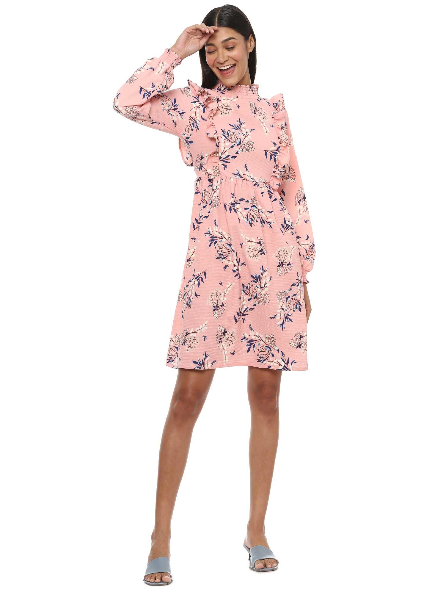 women peach color graphic print dress