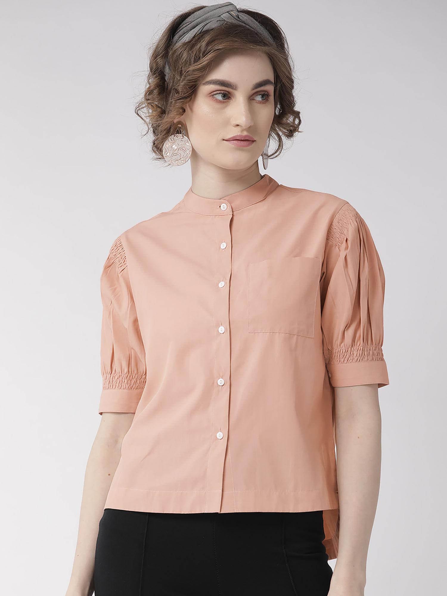 women peach-coloured comfort boxy fit solid casual shirt