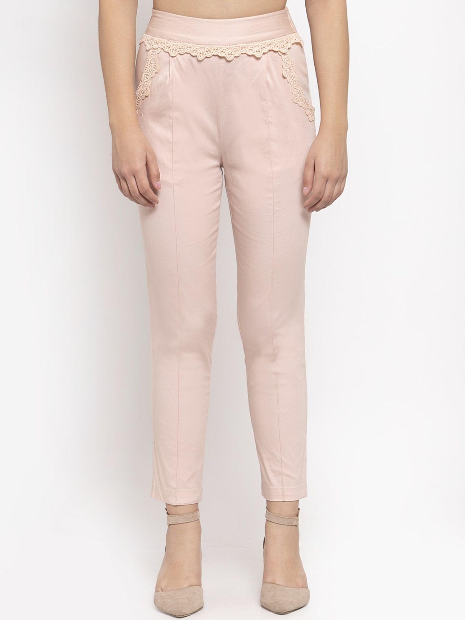 women peach coloured solid regular pant