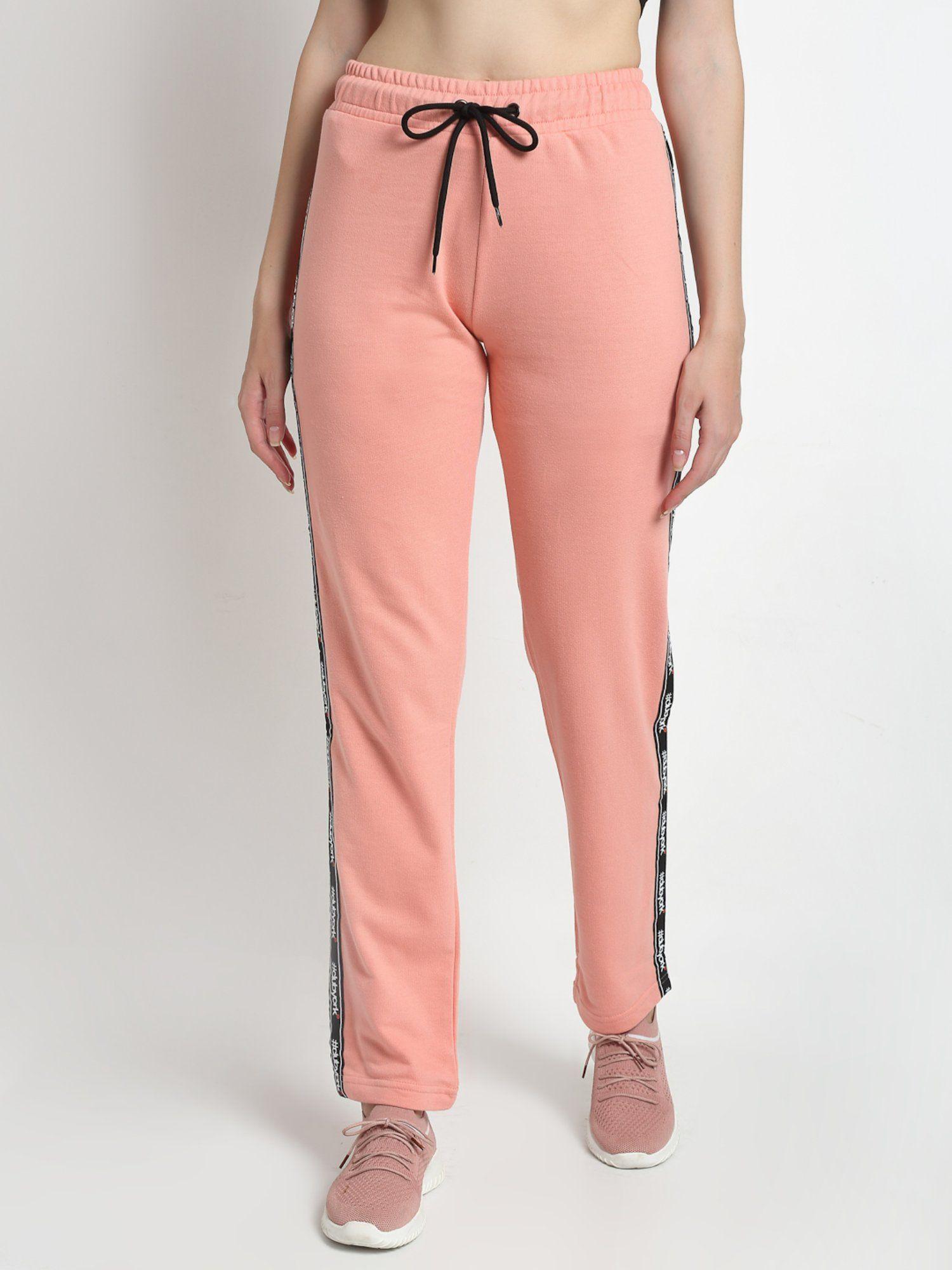 women peach-coloured solid straight-fit track pants