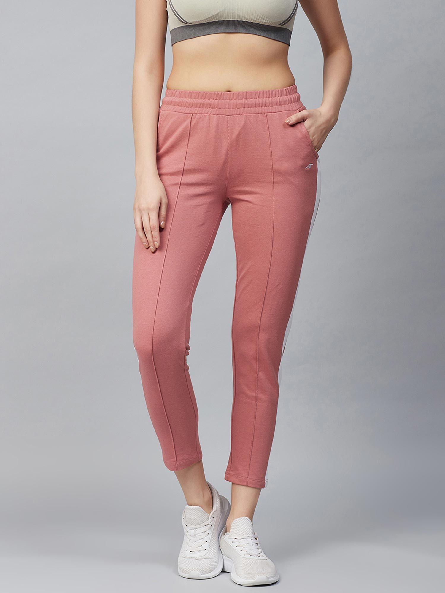 women peach-coloured solid track pants