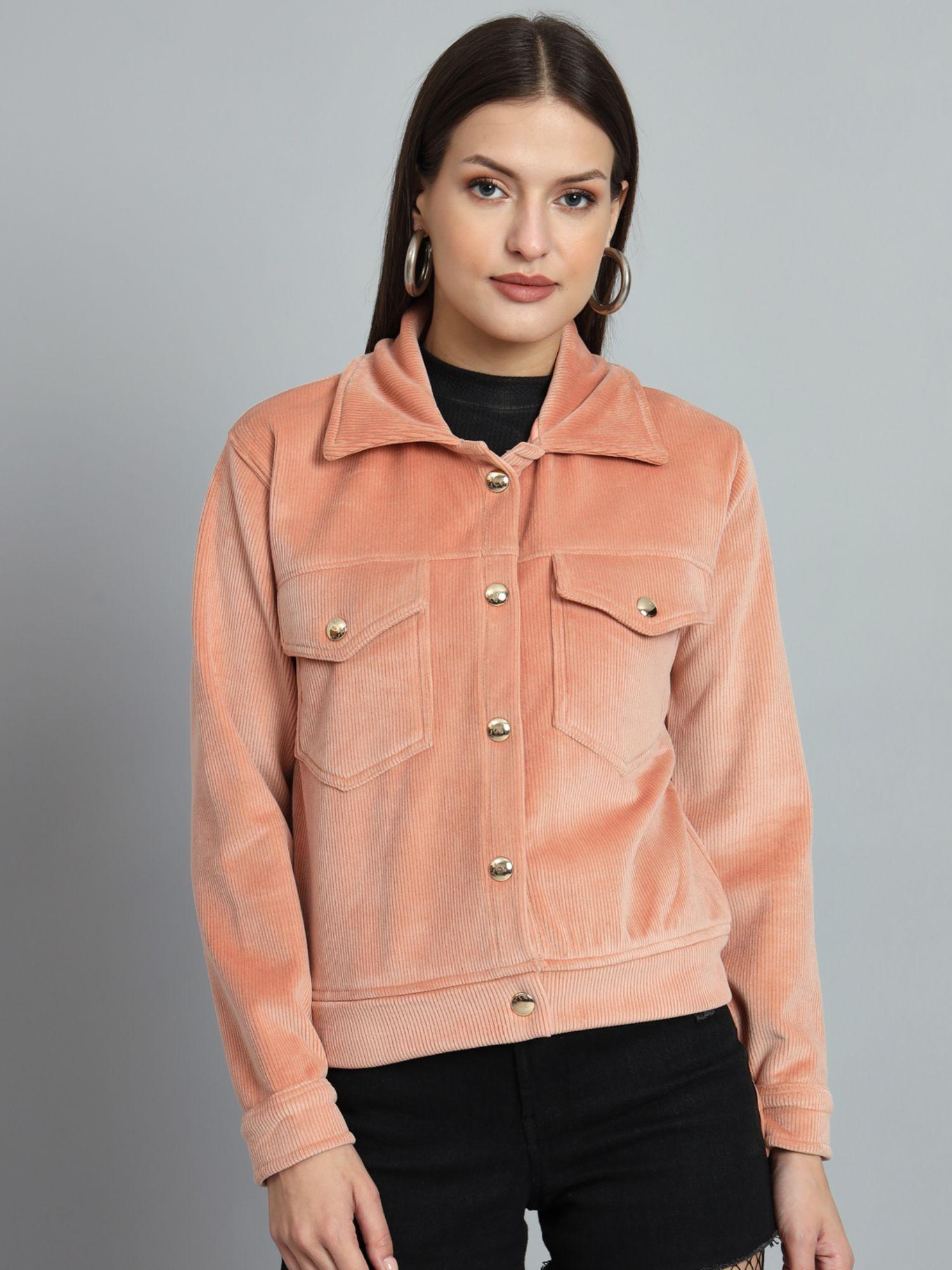 women peach corduroy lightweight jacket