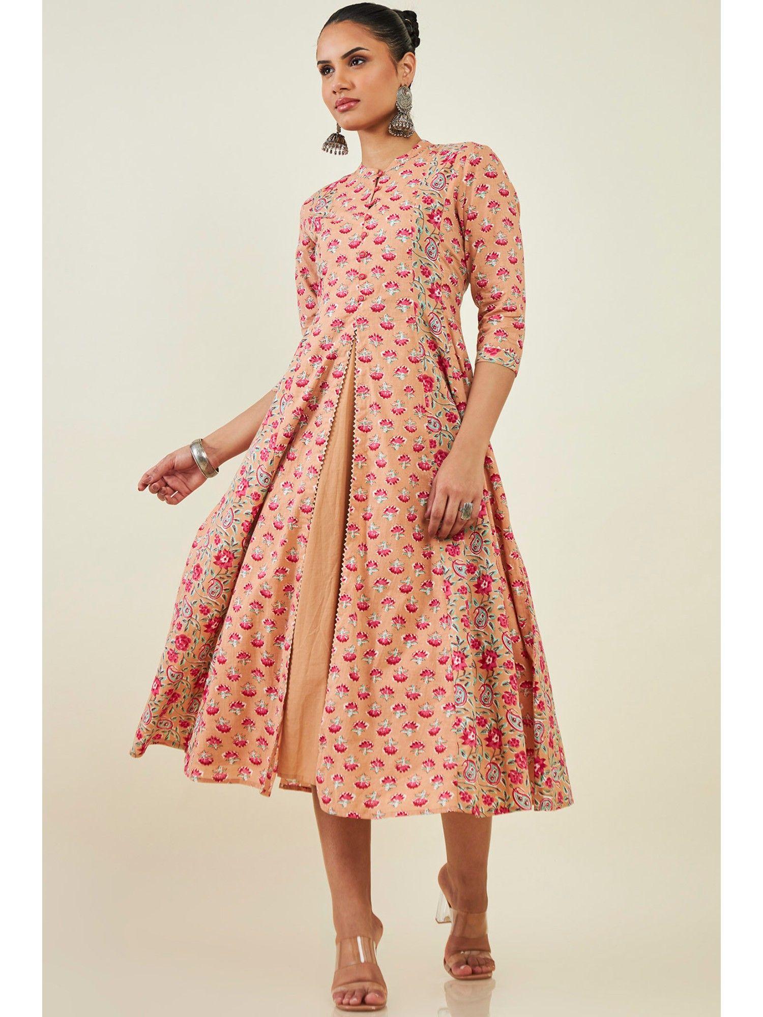 women peach cotton floral dress