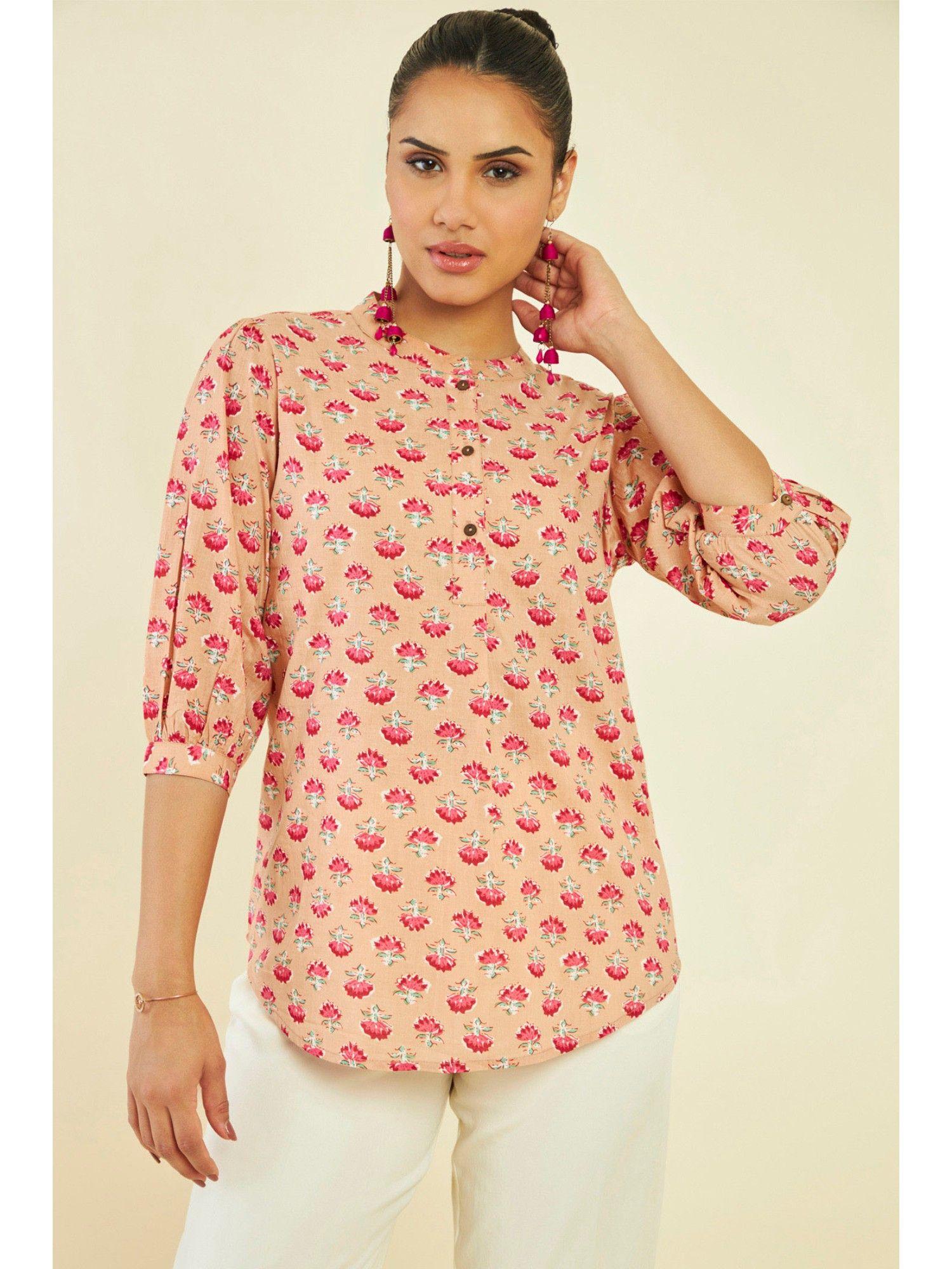 women peach cotton floral tunic