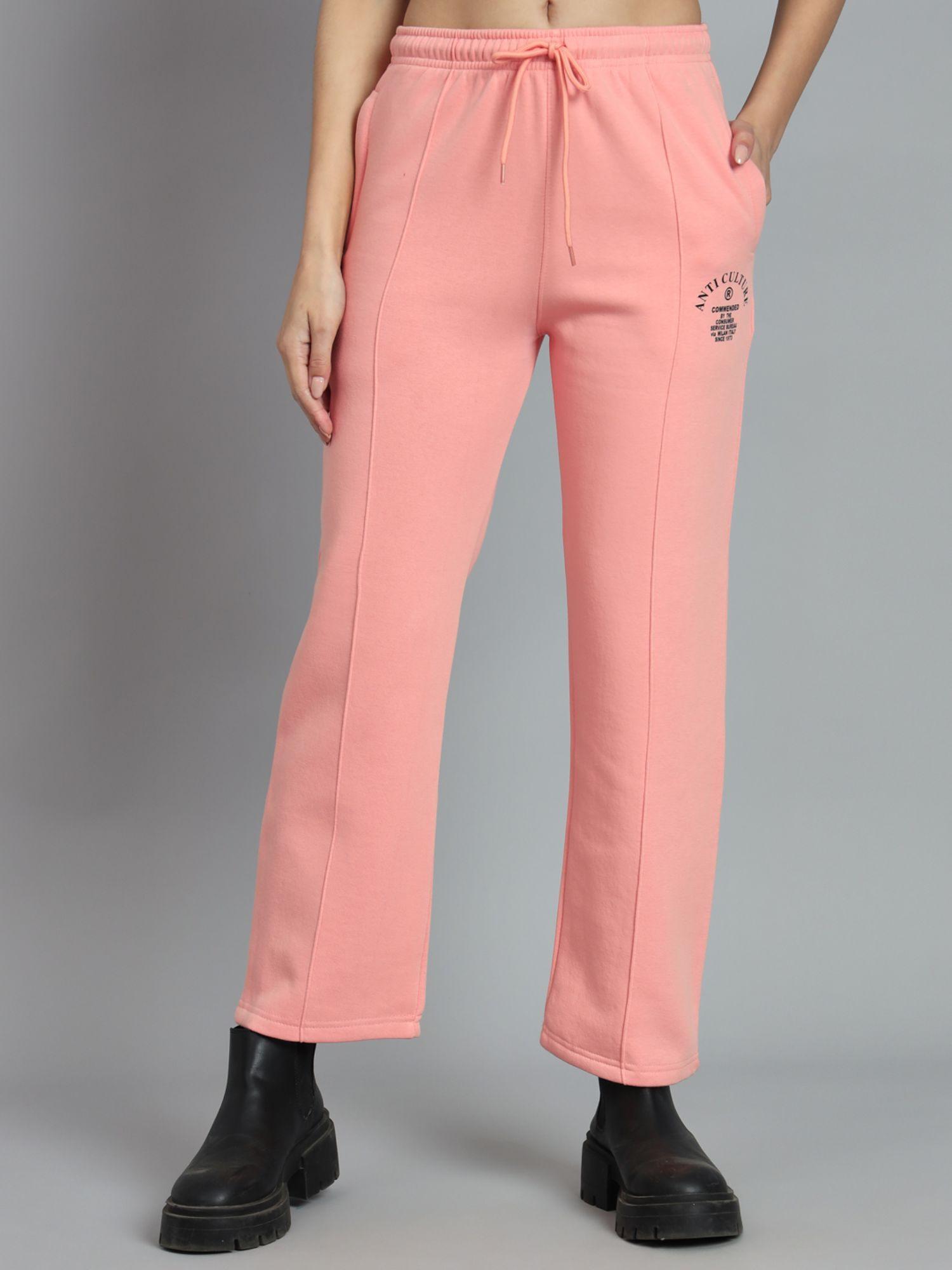 women peach fleece relaxed fit trousers