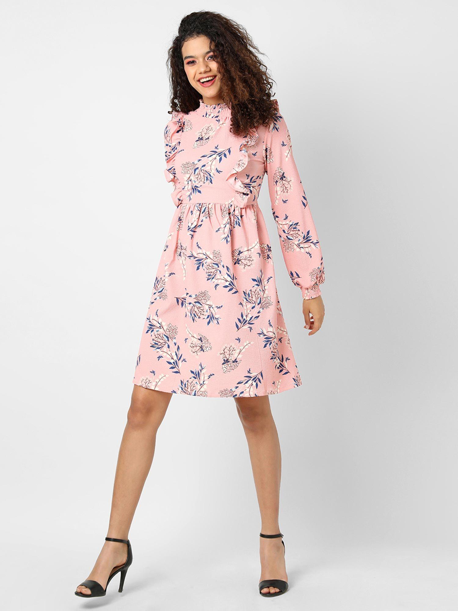 women peach floral design casual dresses