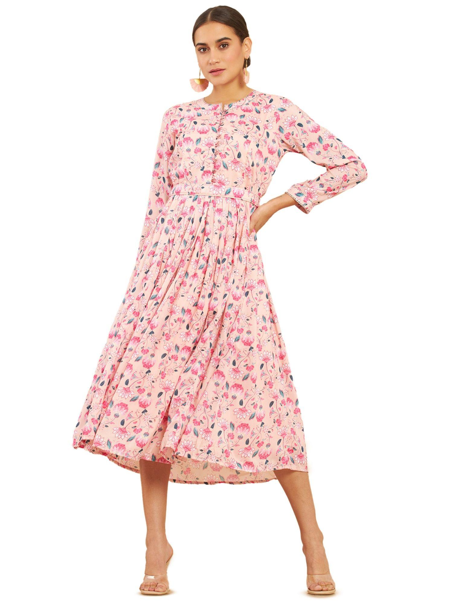 women peach floral print dress