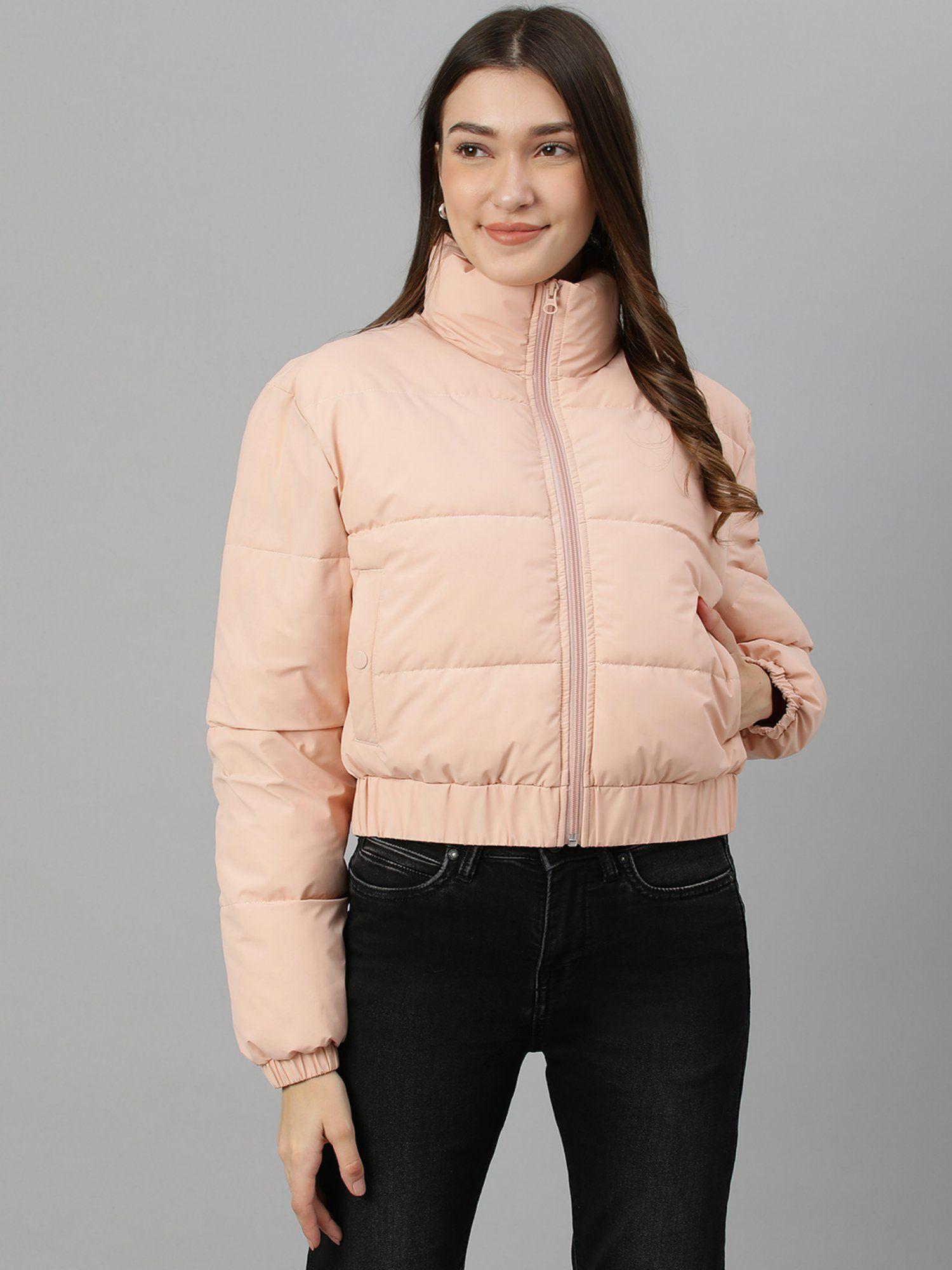 women peach high neck jackets