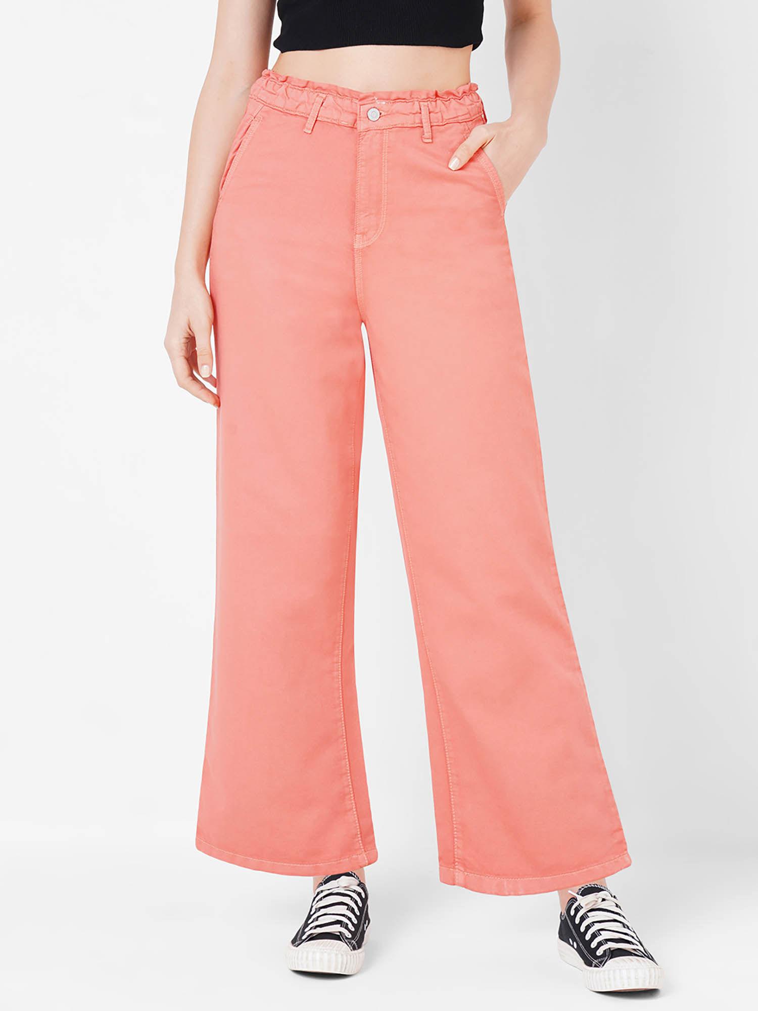 women peach high waist wide jeans