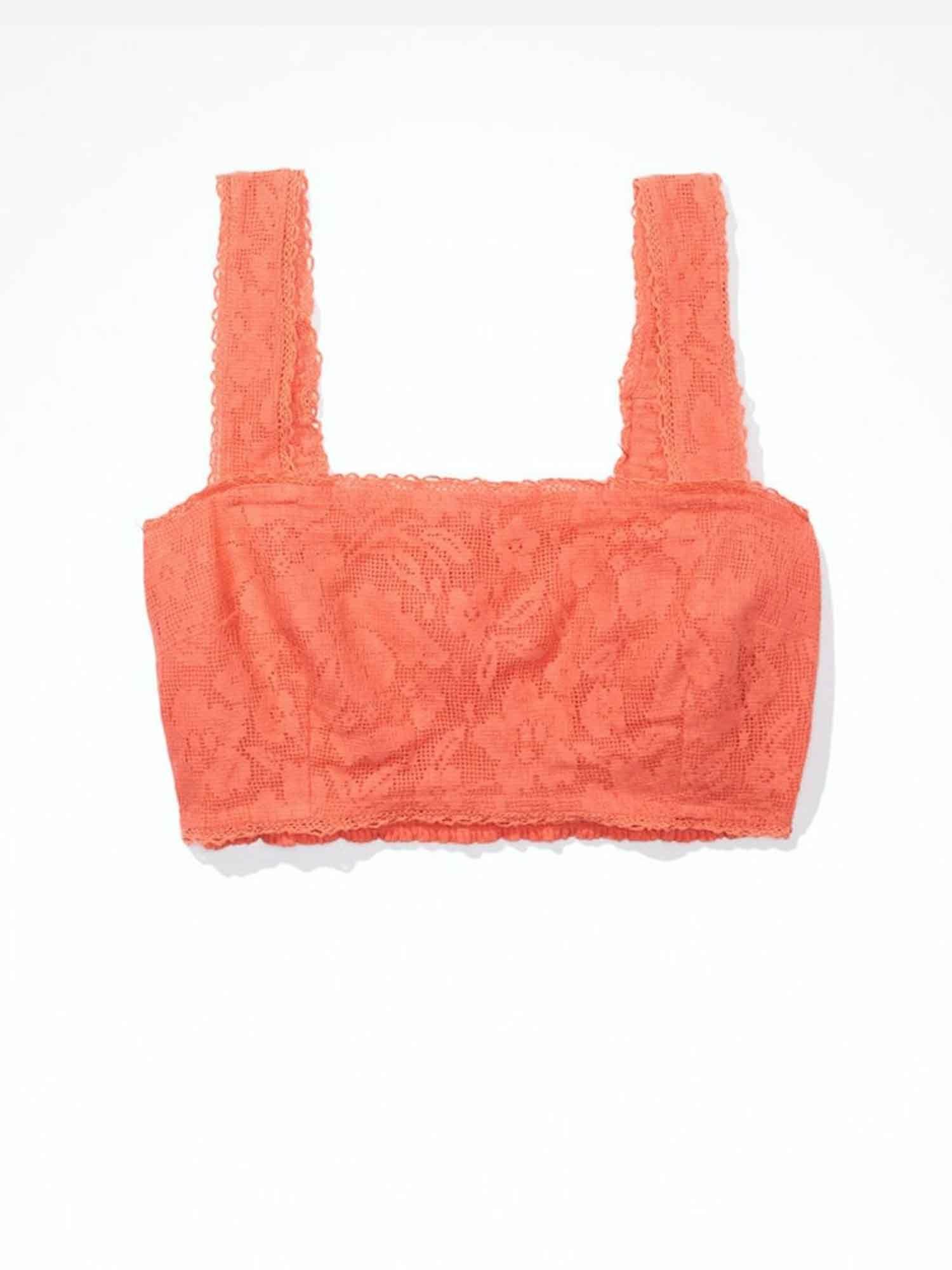 women peach lace overlay super cropped tank top