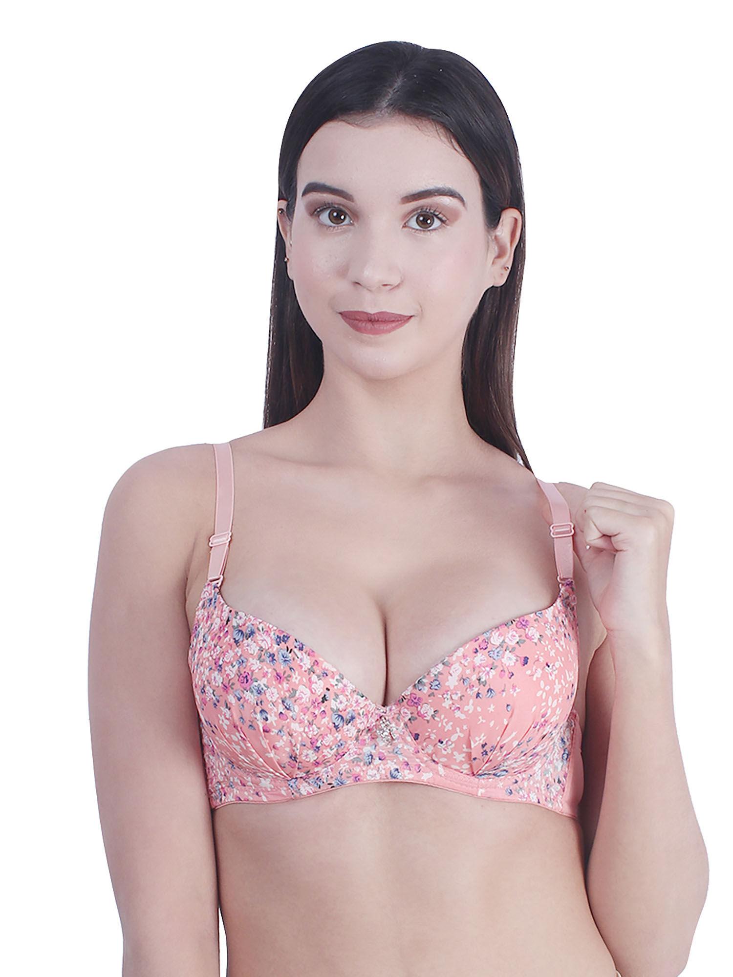 women peach light padded t-shirt push up bra