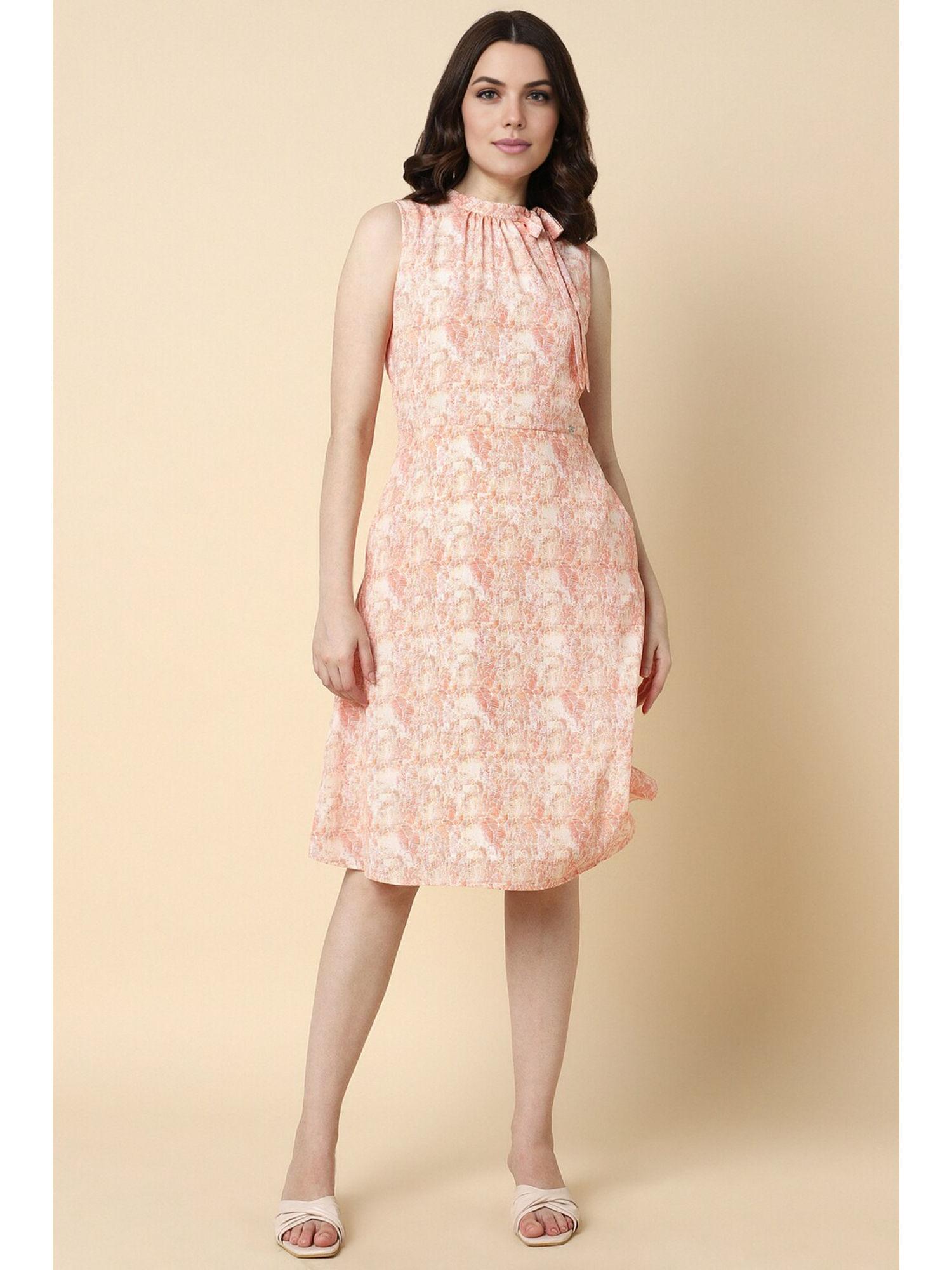 women peach print casual dress