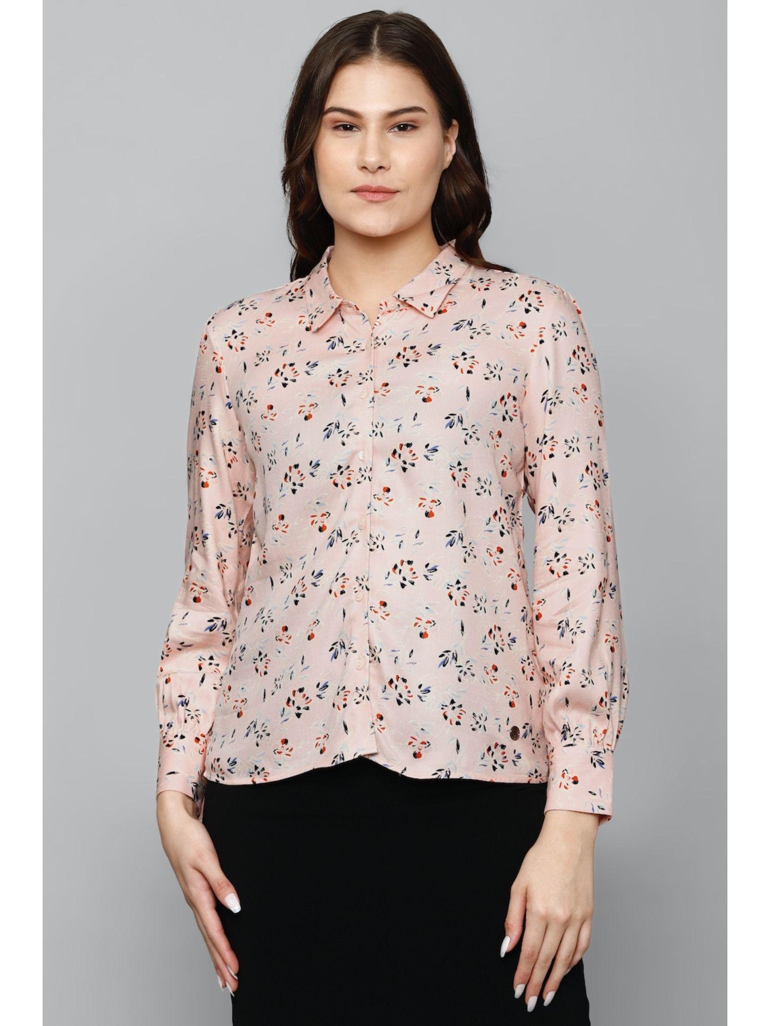 women peach print full sleeves shirt