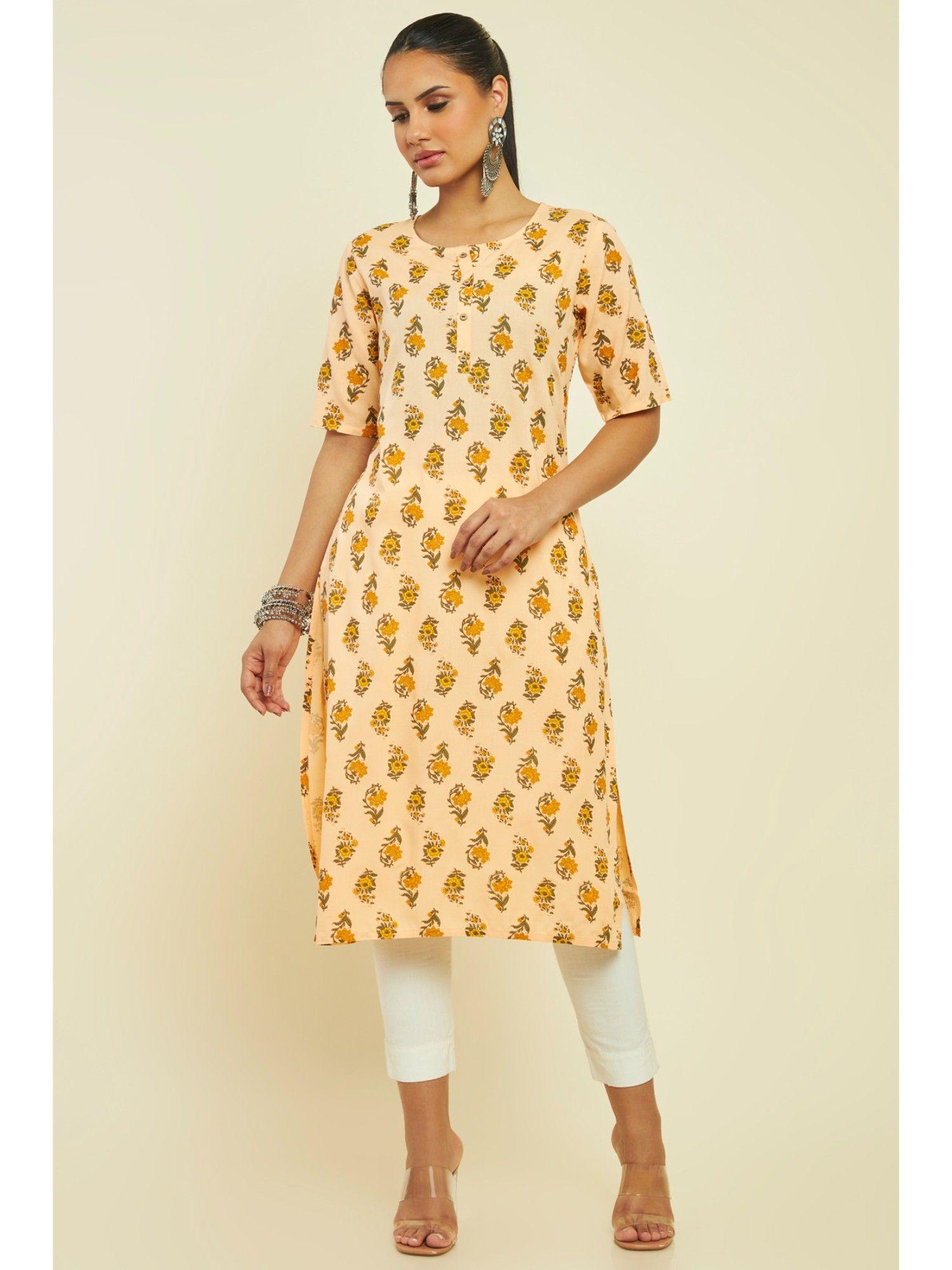 women peach rayon printed kurta