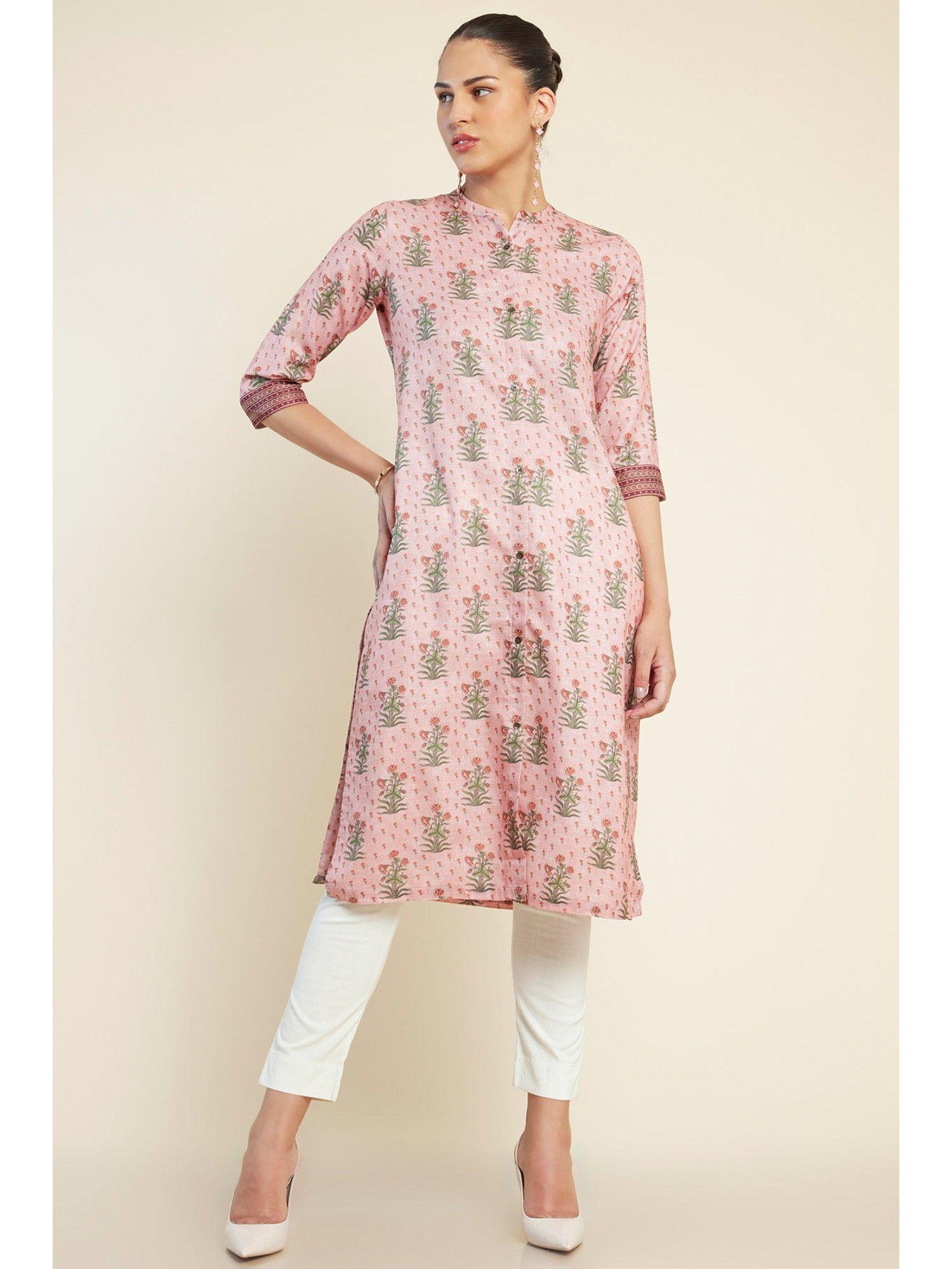 women peach rayon printed kurta