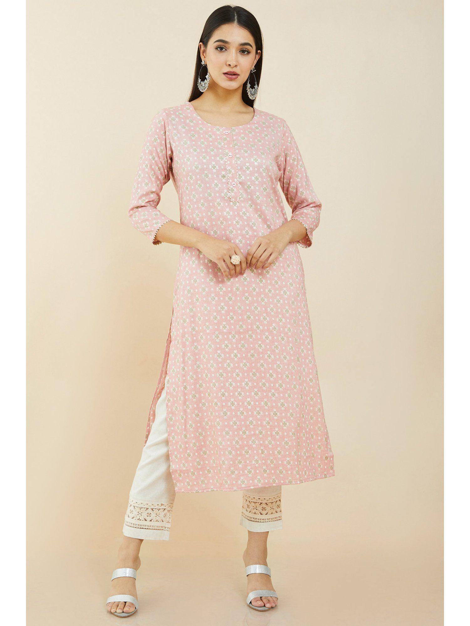 women peach rayon printed kurta