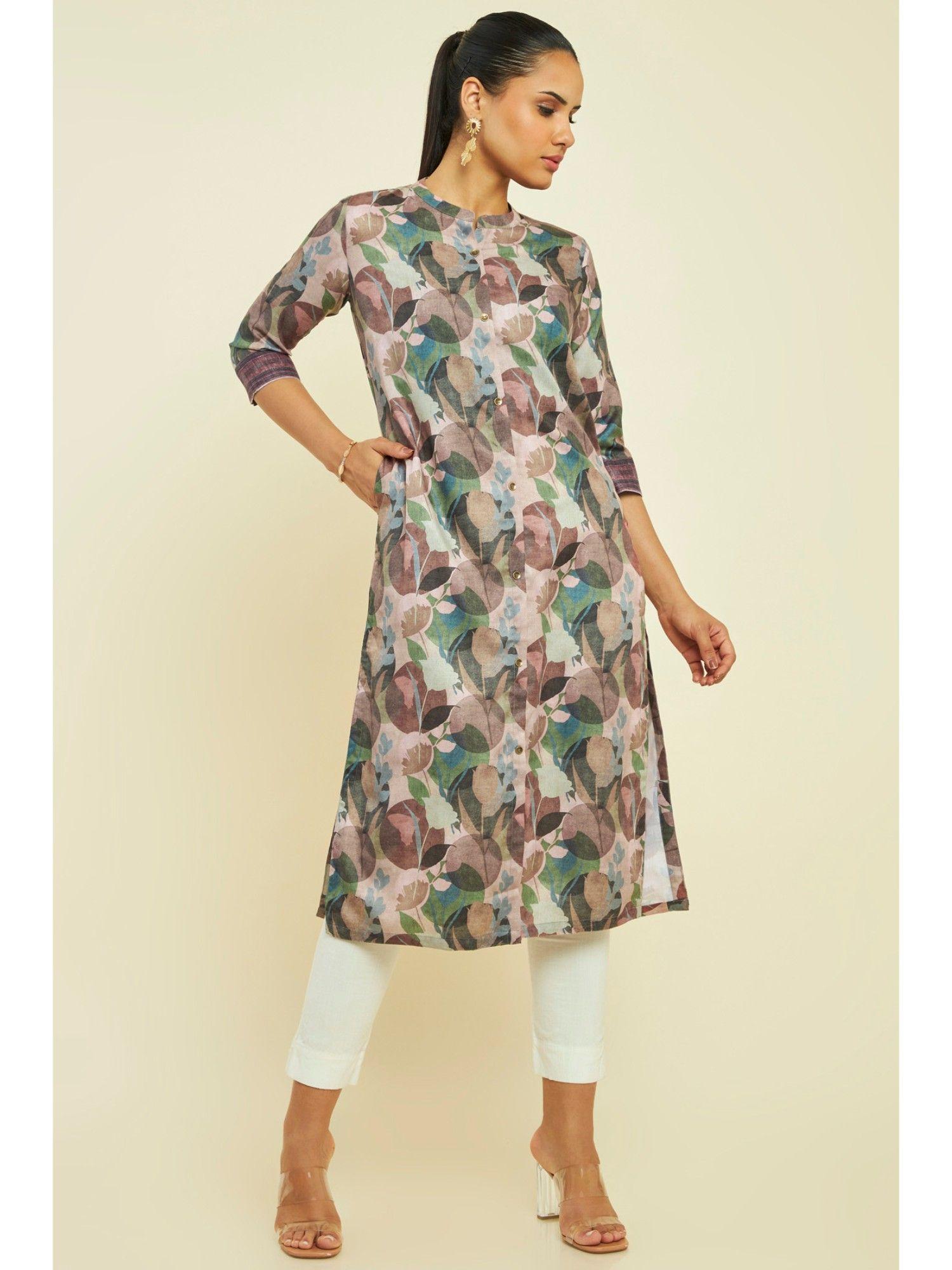 women peach rayon printed kurta