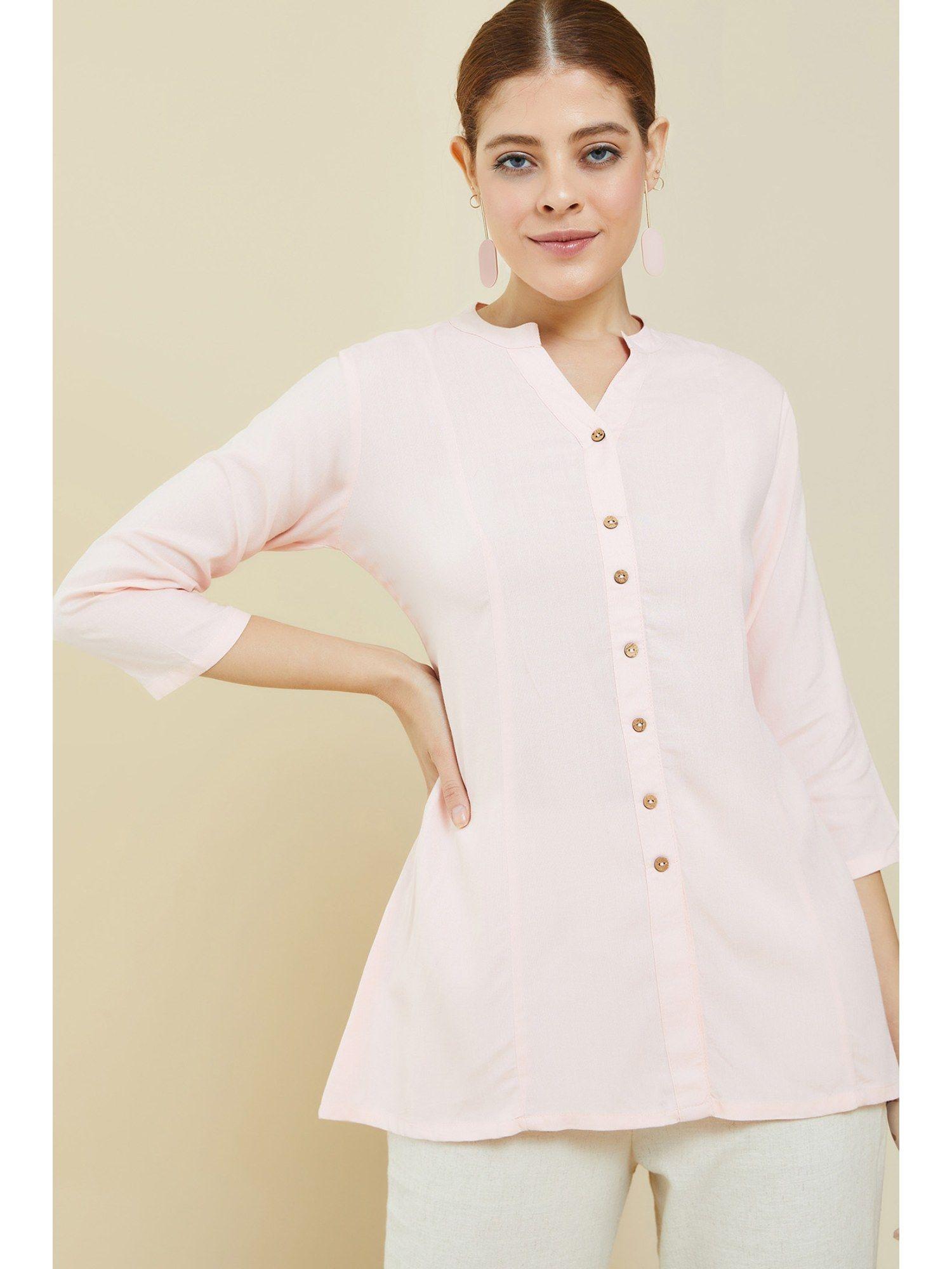 women peach rayon solid tunic