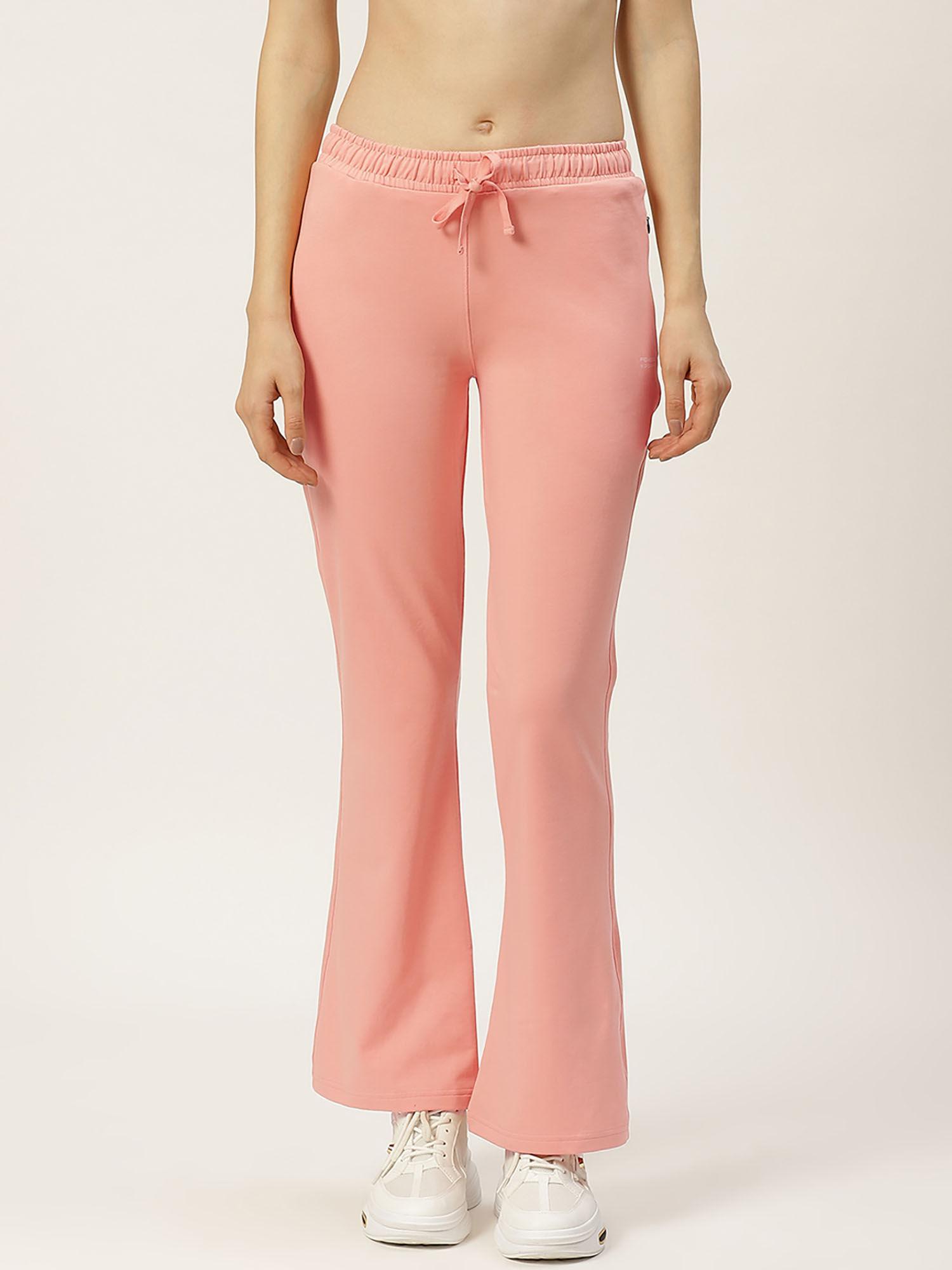 women peach solid bootcut fit track pants