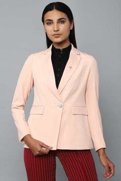 women peach solid casual blazer