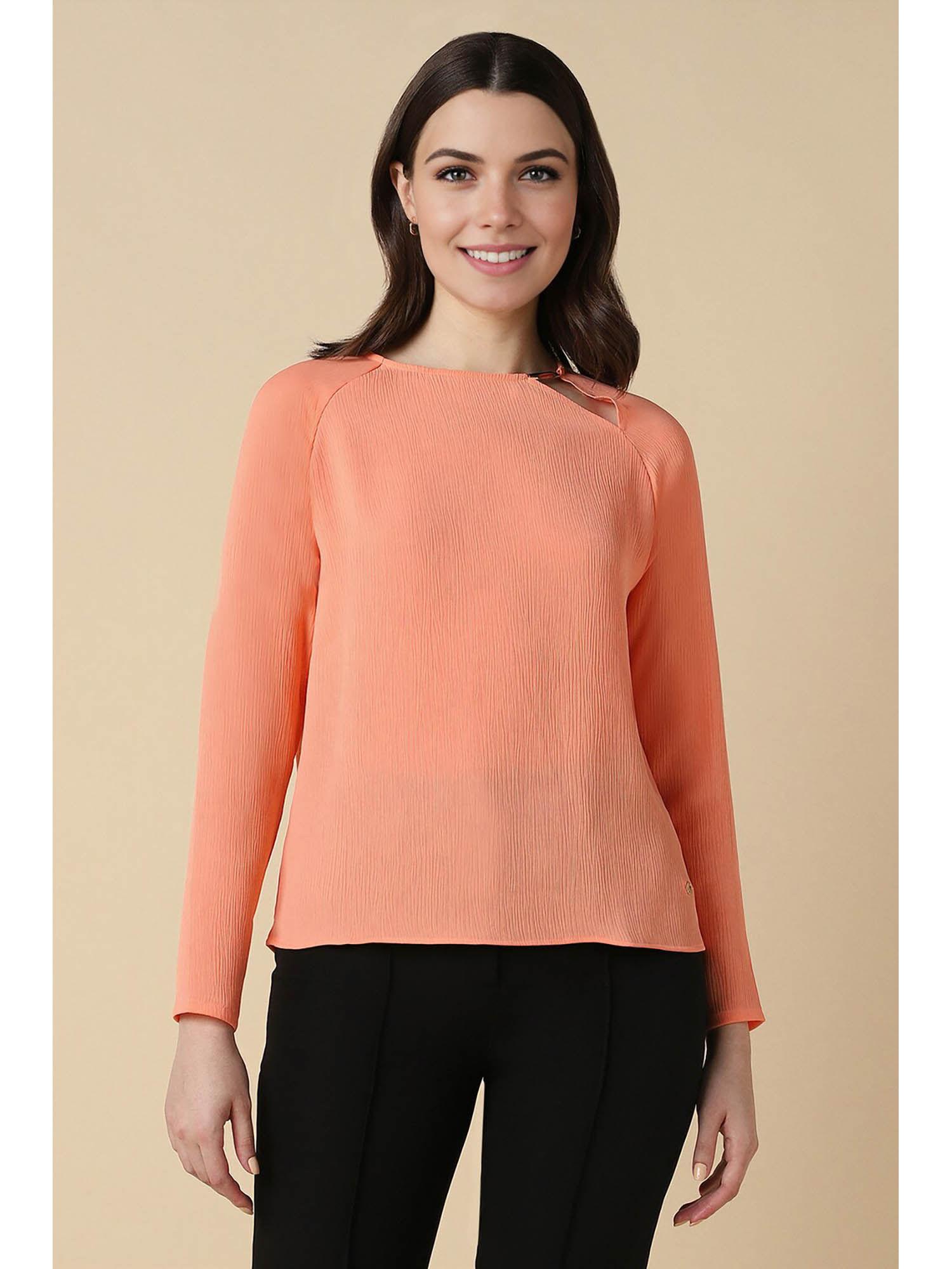 women peach solid formal top