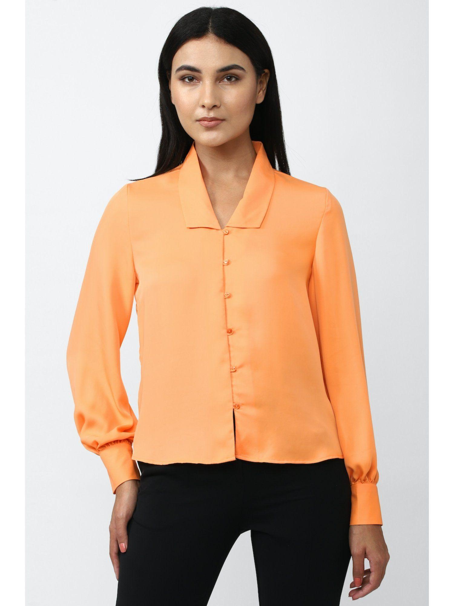 women peach solid long sleeves casual shirt