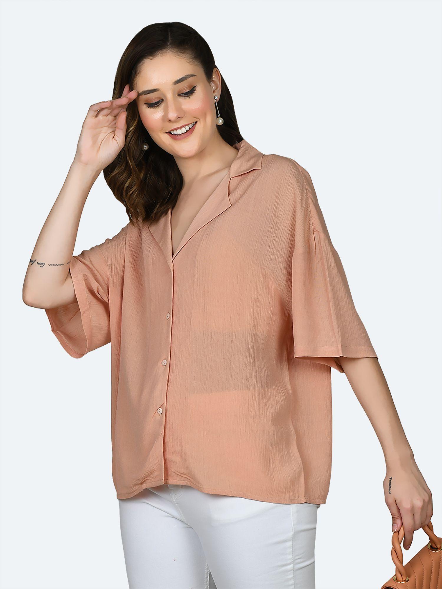 women peach solid shirt