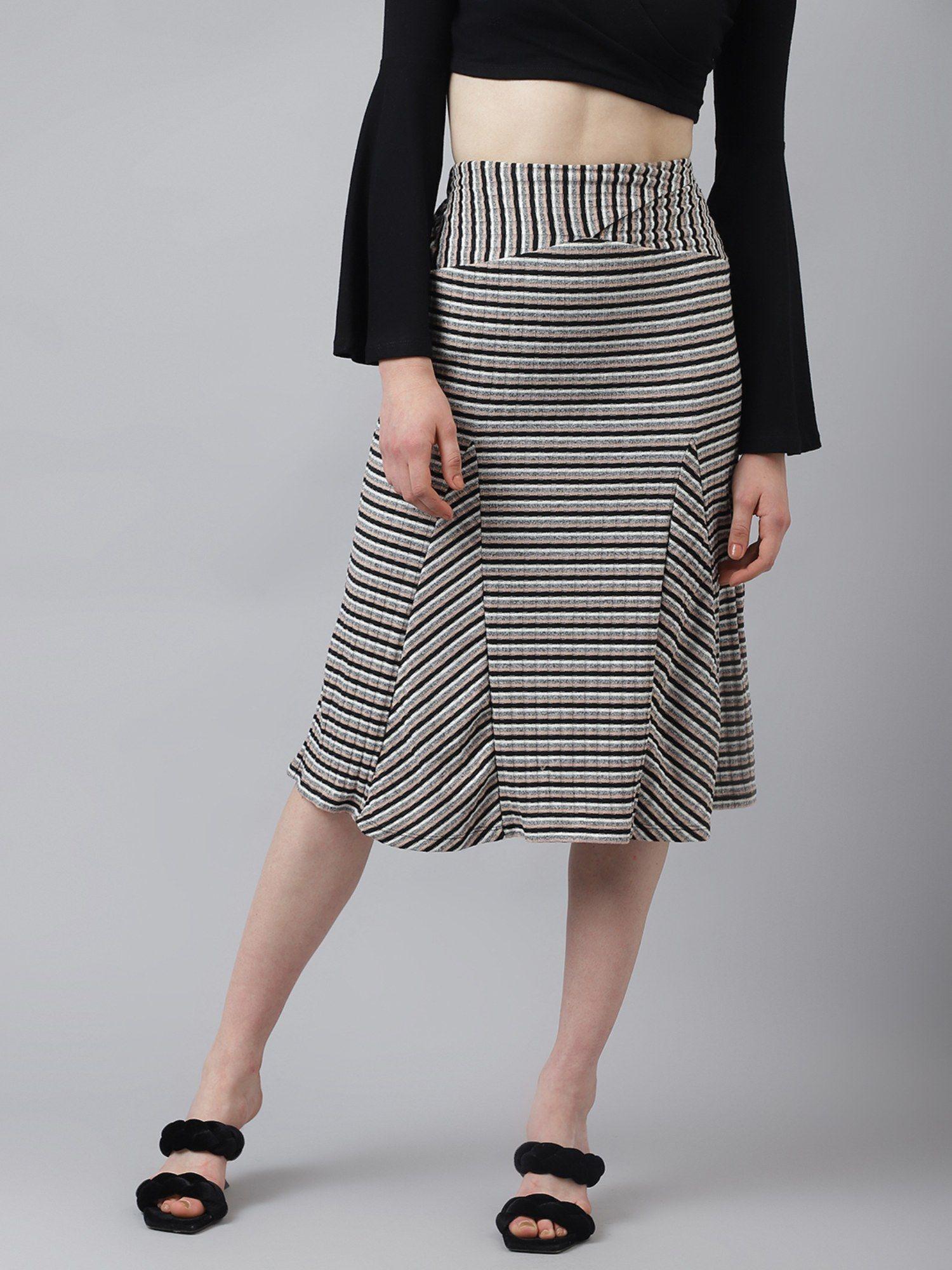 women peach striped straight skirt