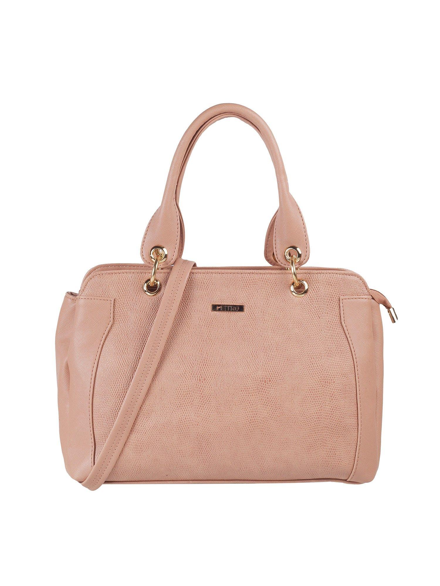 women peach synthetic satchel bag