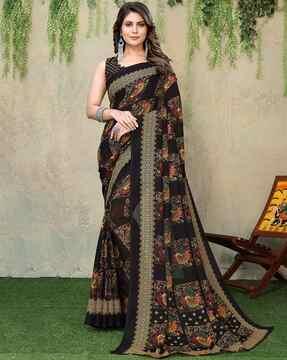 women peacock print georgette saree