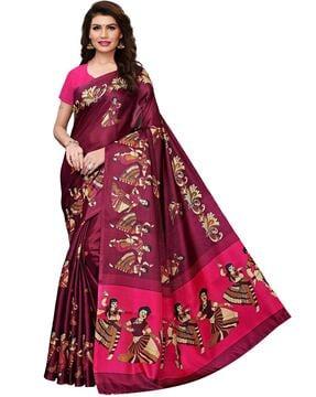 women peacock print saree with contrast border