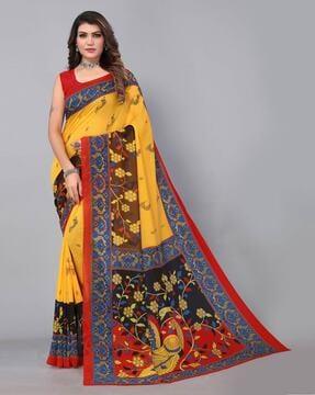 women peacock print saree with contrast border