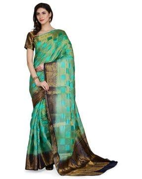 women peacock woven banarasi silk saree
