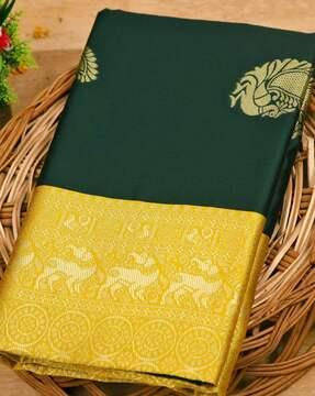 women peacock woven banarasi soft silk saree