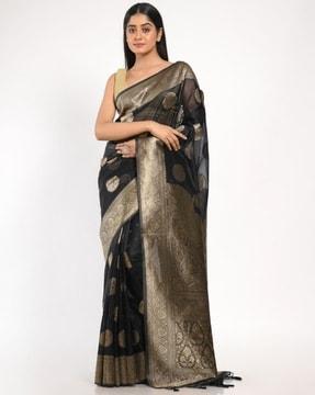 women peacock woven organza silk saree