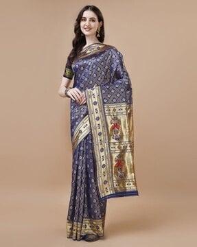 women peacock woven silk saree