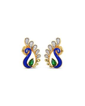 women peacock yellow gold stud earrings