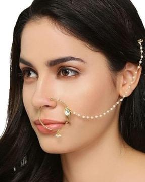 women pearl-beaded gold-plated nosering