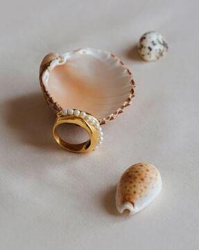 women pearl beaded stackable rings