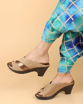 women peep-toe slip-on sandals