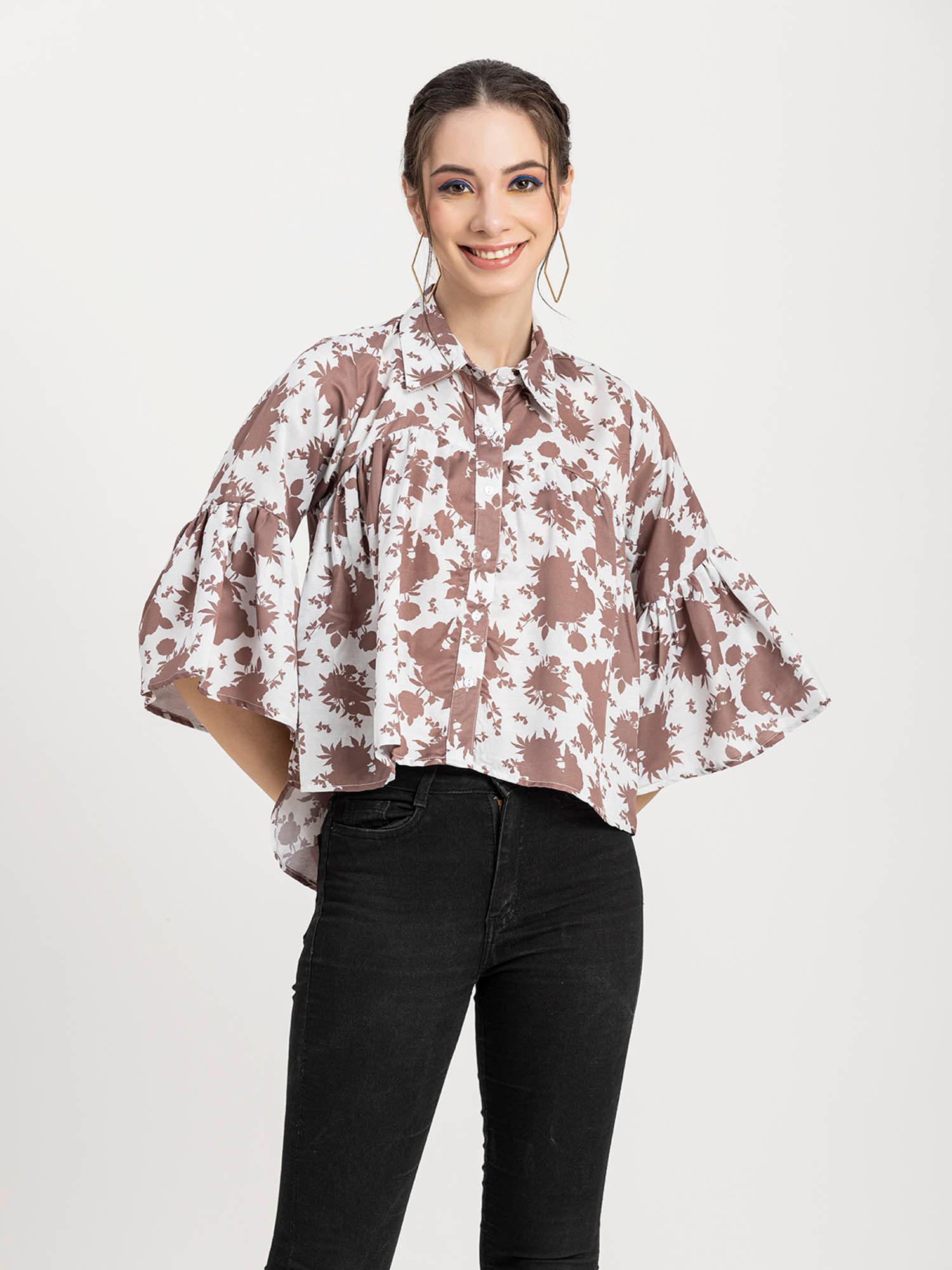 women peplum fit polyester floral off white peplum shirt