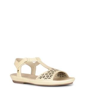 women perforated flat sandals with velcro-fastening