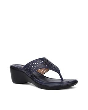 women perforated open-toe wedges